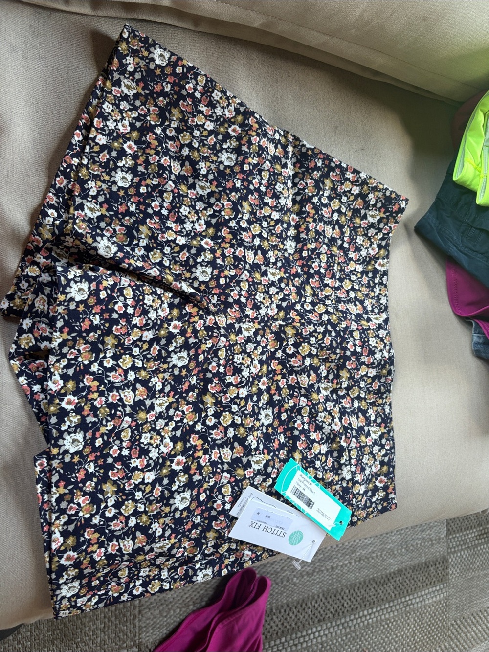 Floral Print shorts - Navy Base with Cream & Pink Flowers